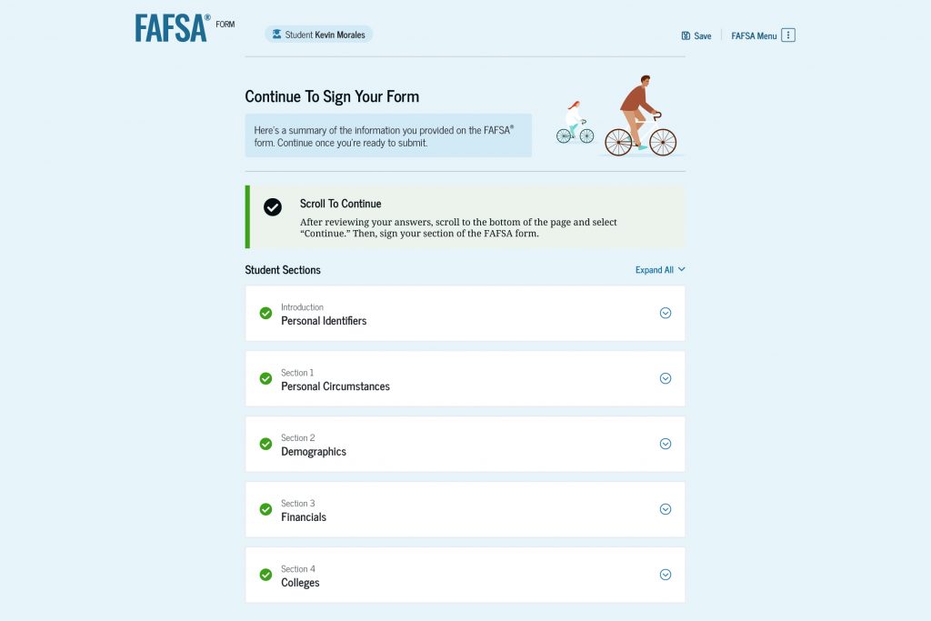 Screenshot of the student review page. Each of the previous four sections can be expanded or collapsed to review the answers.