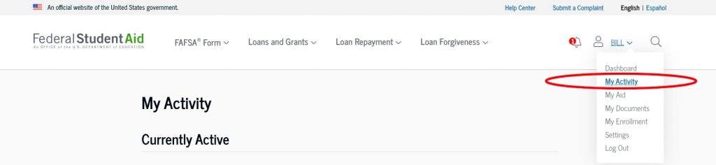 To view your submitted PSLF forms, select "My Activity" from your account Dashboard.